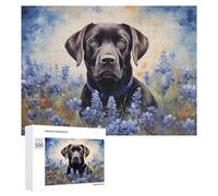 Puzzles for Adults 500 PCS Black Lab in Bluebonnets Jigsaw for Adults Relaxing Games Presents for Women Challenging Game Gifts 500 PCS