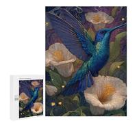 Puzzles for Adults 500 PCS Blue Hummingbird in Flowers Jigsaws for Adults Puzzle Difficult Challenge Help The Brain Exercise Unique Challenge Game 500 PCS