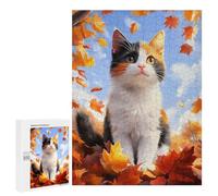 Puzzles for Adults 500 PCS Calico Cat in Autumn Leaves Jigsaw for Adults Relaxing Games Presents for Women Challenging Game Gifts 500 PCS