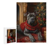 Puzzles for Adults 500 PCS Cane Corso in Festive Red Dog Christmas Portrait with Red Scarf Jigsaw for Adults Relaxing Games Analysis And Logic Unique Birthday And Xmas Gifts 500 PCS