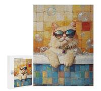 Puzzles for Adults 500 PCS Chill Cat in Sunglasses Bathtub Jigsaw Puzzles for Adults But Fun And Humorous for Birthday, Chrismas Christmas Birthday Gifts 500 PCS