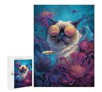 Puzzles for Adults 500 PCS Chill Cat with Coffee Mug -1 Puzzle For Teenagers Improve Memory Challenging To Complete Challenging Family Fun Game 500 PCS