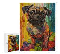 Puzzles for Adults 500 PCS Colorful Pug with Building Blocks Jigsaw Puzzles for Adults But Fun And Humorous for Birthday, Chrismas Christmas Birthday Gifts 500 PCS