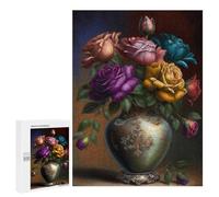 Puzzles for Adults 500 PCS Colorful Roses in Ornate Vase Jigsaw for Adults Relaxing Games Analysis And Logic Unique Birthday And Xmas Gifts 500 PCS