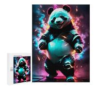 Puzzles for Adults 500 PCS Cool Panda Neon Light Art Jigsaw for Teenagerss Pattern Assembly Parent-child Interaction Beautiful Design Game 500 PCS