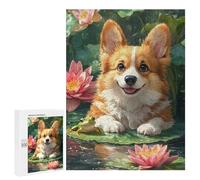 Puzzles for Adults 500 PCS Corgi And Frog in Lily Pond Puzzles for Adults Hands-on Game But Fun And Humorous Christmas Birthday Gifts 500 PCS