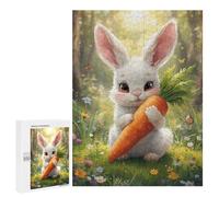 Puzzles for Adults 500 PCS Cute Bunny with Carrot in Meadow Jigsaw for Teenagerss Pattern Assembly Parent-child Interaction Beautiful Design Game 500 PCS