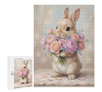 Puzzles for Adults 500 PCS Cute Bunny with Flowers Jigsaw for Teenagerss Pattern Assembly Parent-child Interaction Beautiful Design Game 500 PCS