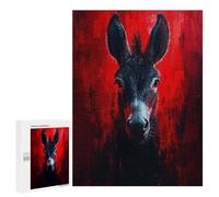 Puzzles for Adults 500 PCS Donkey Portrait in Red Jigsaw Puzzles for Teenagerss Stress Reliever Educational Challenge Christmas Birthday Gifts 500 PCS