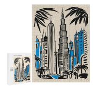 Puzzles for Adults 500 PCS Dubai Skyline Illustration with Palm Trees Jigsaw Puzzles for Teenagerss Stress Reliever Educational Challenge Christmas Birthday Gifts 500 PCS