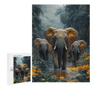 Puzzles for Adults 500 PCS Elephants Walking through Jungle Stream Jigsaw Puzzles for Teenagerss Stress Reliever Educational Challenge Christmas Birthday Gifts 500 PCS