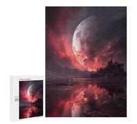 Puzzles for Adults 500 PCS Fiery Moon Over Alien Cityscape Puzzle For Teenagers Improve Memory Challenging To Complete Challenging Family Fun Game 500 PCS
