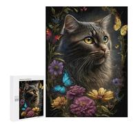 Puzzles for Adults 500 PCS Floral Cat Portrait with Butterflies Puzzles for Teenagers Staycation Kill Time Help The Brain Exercise Unique Birthday And Xmas Gifts 500 PCS