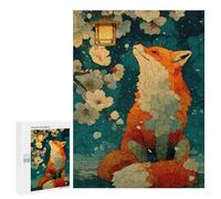 Puzzles for Adults 500 PCS Fox Under Lantern with Cherry Blossoms Jigsaw for Adults Relaxing Games Presents for Women Challenging Game Gifts 500 PCS