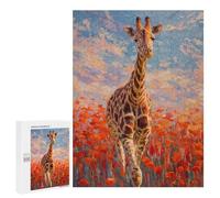 Puzzles for Adults 500 PCS Giraffe in Poppy Field Painting Puzzles for Teenagers Staycation Kill Time Help The Brain Exercise Unique Birthday And Xmas Gifts 500 PCS