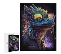 Puzzles for Adults 500 PCS Glowing Lizard with Glasses Art Print Jigsaw for Teenagerss Pattern Assembly Parent-child Interaction Beautiful Design Game 500 PCS