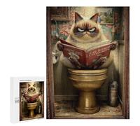 Puzzles for Adults 500 PCS Grumpy Cat Reading Book on Toilet-1 Puzzle For Teenagers Improve Memory Challenging To Complete Challenging Family Fun Game 500 PCS