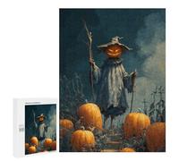 Puzzles for Adults 500 PCS Halloween Pumpkin Scarecrow in A Field Jigsaw for Adults Relaxing Games Analysis And Logic Unique Birthday And Xmas Gifts 500 PCS