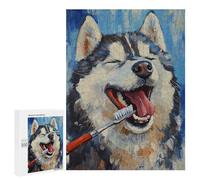 Puzzles for Adults 500 PCS Husky Dog Brushing Teeth Painting Jigsaw Puzzles for Adults But Fun And Humorous for Birthday, Chrismas Christmas Birthday Gifts 500 PCS