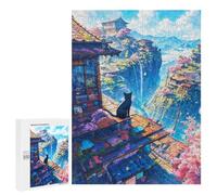 Puzzles for Adults 500 PCS Japan Mountain Village Cat Jigsaw for Adults Relaxing Games Analysis And Logic Unique Birthday And Xmas Gifts 500 PCS
