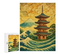 Puzzles for Adults 500 PCS Japanese Pagoda with Mount Fuji And Waves Puzzle for Adults Family Games Hand Speed Race Unique Birthday And Xmas Gifts 500 PCS