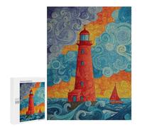 Puzzles for Adults 500 PCS Lighthouse Ocean Waves Sunset Jigsaws for Adults Puzzle Difficult Challenge Help The Brain Exercise Unique Challenge Game 500 PCS