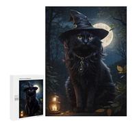 Puzzles for Adults 500 PCS Magical Black Cat with Witch Hat Jigsaw for Teenagerss Pattern Assembly Parent-child Interaction Beautiful Design Game 500 PCS