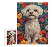 Puzzles for Adults 500 PCS Maltese in Wildflower Meadow Dog Wall Art Print White Dog in Flower Field Jigsaw for Adults Relaxing Games Analysis And Logic Unique Birthday And Xmas Gifts 500 PCS