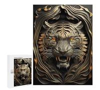 Puzzles for Adults 500 PCS Metal Tiger Golden Deco Jigsaw for Teenagerss Pattern Assembly Parent-child Interaction Beautiful Design Game 500 PCS