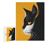 Puzzles for Adults 500 PCS Minimalist Cat Vector Portrait in Black And Orange Jigsaws for Adults Relaxing Games Enhance Memory Unique Birthday And Xmas Gifts 500 PCS