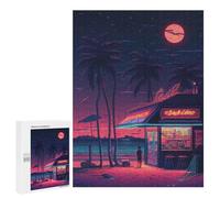 Puzzles for Adults 500 PCS Neon Beach Bar Night Scene Puzzle for Adults Family Games Hand Speed Race Unique Birthday And Xmas Gifts 500 PCS