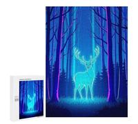 Puzzles for Adults 500 PCS Neon Deer in Blue Forest Jigsaw for Adults Relaxing Games Analysis And Logic Unique Birthday And Xmas Gifts 500 PCS
