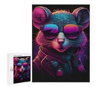 Puzzles for Adults 500 PCS Neon Mouse Sunglasses Art Puzzle for Adults Family Games Hand Speed Race Unique Birthday And Xmas Gifts 500 PCS