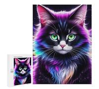 Puzzles for Adults 500 PCS Neon Rainbow Cat Portrait Puzzles for Adults Family Games Stress Reliever Unique Birthday And Xmas Gifts 500 PCS
