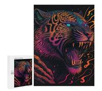 Puzzles for Adults 500 PCS Neon Tiger Art Print -1 Jigsaw for Teenagerss Pattern Assembly Parent-child Interaction Beautiful Design Game 500 PCS