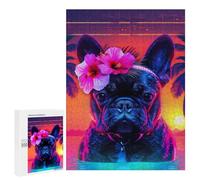 Puzzles for Adults 500 PCS Neon Tropical Bulldog Puzzles for Teenagers Staycation Kill Time Help The Brain Exercise Unique Birthday And Xmas Gifts 500 PCS
