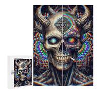 Puzzles for Adults 500 PCS Psychedelic Devil Skull Art Print Puzzles for Teenagers Staycation Kill Time Help The Brain Exercise Unique Birthday And Xmas Gifts 500 PCS