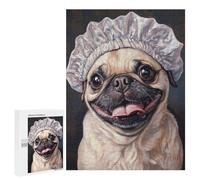 Puzzles for Adults 500 PCS Pug Dog Bath Cap Jigsaw Puzzles for Adults But Fun And Humorous for Birthday, Chrismas Christmas Birthday Gifts 500 PCS