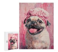 Puzzles for Adults 500 PCS Pug Dog Bath Cap Painting Jigsaw Puzzles for Adults But Fun And Humorous for Birthday, Chrismas Christmas Birthday Gifts 500 PCS