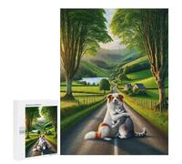 Puzzles for Adults 500 PCS Puzzles A Quiet Country Road in The Countryside, Grass, Trees, A Small Lake, And A Very Cute White Puzzles for Adults Brain Teaser Game Perfect Decoration Deal As Gifts for