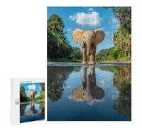Puzzles for Adults 500 PCS Puzzles Baby Elephant Reflection Adult Jigsaw Puzzles Family Activities Difficult And Challenge for Is Ideal As A Gift 500 PCS