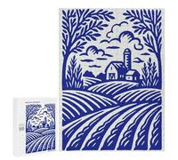 Puzzles for Adults 500 PCS Puzzles Blue Farm Landscape Illustration Puzzles for Adults Brain Teaser Game Perfect Decoration Deal As Gifts for The Whole Family 500 PCS