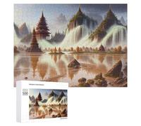 Puzzles for Adults 500 PCS Puzzles Breathtaking Waterfall Landscape with Ancient Pagodas Jigsaws for Adults Family Games But Fun And Humorous for Birthday, Chrismas 500 PCS