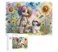 Puzzles for Adults 500 PCS Puzzles Colorful Patchwork Doll with Shih Tzu in Sunflower Field Jigsaws for Adults Family Games But Fun And Humorous for Birthday, Chrismas 500 PCS