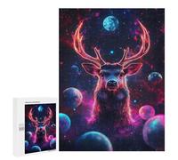 Puzzles for Adults 500 PCS Puzzles Cosmic Deer Neon Space Planets Puzzles for Adults Toy Wall Decor Difficult Hard Help The Brain Exercise 500 PCS