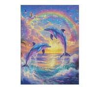 Puzzles for Adults 500 PCS Puzzles Dolphins Jumping Rainbow Sunset Adult Jigsaw Puzzle Toy Wall Decor Hand Speed Race Deal As Gifts for The Whole Family 500 PCS