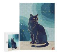 Puzzles for Adults 500 PCS Puzzles Elegant Black Cat Illustration with Gold Accents Puzzles for Adults Toy Wall Decor Difficult Hard Help The Brain Exercise 500 PCS