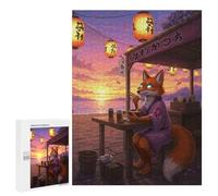 Puzzles for Adults 500 PCS Puzzles Fox Eating Ramen at Sunset Puzzles for Adults Toy Wall Decor Difficult Hard Help The Brain Exercise 500 PCS