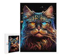 Puzzles for Adults 500 PCS Puzzles Glowing Cat Glasses Art Print-3 Puzzles for Adults Brain Teaser Game Perfect Decoration Deal As Gifts for The Whole Family 500 PCS