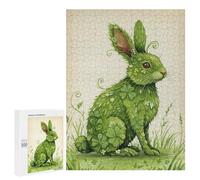 Puzzles for Adults 500 PCS Puzzles Green Clover Rabbit Illustration Puzzles for Adults Toy Wall Decor Difficult Hard Help The Brain Exercise 500 PCS